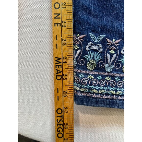 Charter Club Women's Bristol Skinny Ankle Jeans Embroidered Hem Sz 10 Blue Denim - Picture 9 of 11